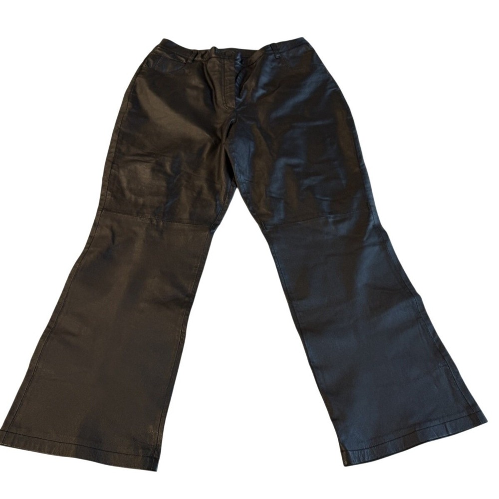 Via Accenti 100% Leather Pant Women 16W Black Wide Leg High Rise Biker Moto Edgy